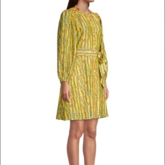 Roller Rabbit NWT Rhody Floral Striped Belted Dress in Yellow Size M - Picture 3 of 12